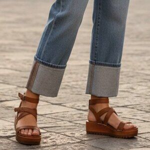 SWEDISH HASBEENS Jesus Ankle Sandals 41 11 Clogs Cognac Leather Strappy RARE